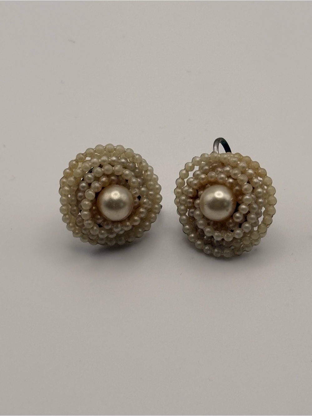 Vintage 1940s 50s Faux Seed Pearl Cluster Screw Back Earrings Bridal